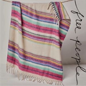 Free People Skye Stripe Colorful Boho Chunky Fringe Throw Blanket 60”x51”